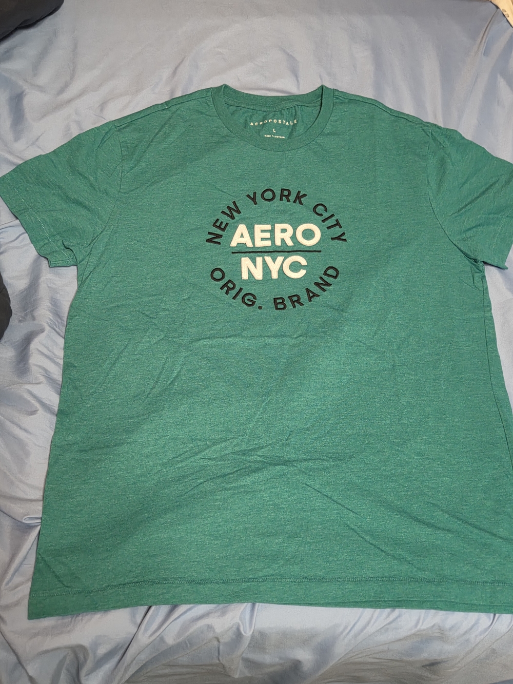 Aeropostale Men’s Teal Green AERO NYC Logo Crew Tee Size Large